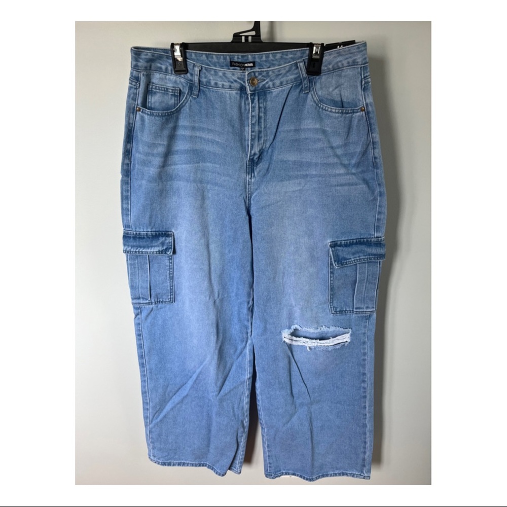 FASHION NOVA Totally Tubular Non Stretch Cargo Skater Jeans